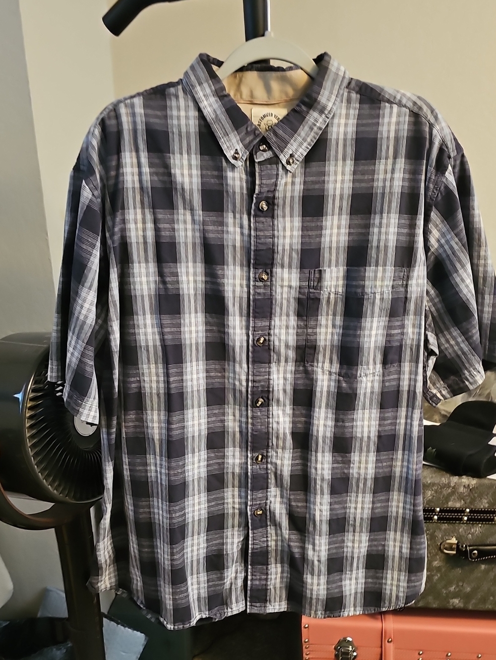 Men's Short-Sleeve Plaid Button-Up Shirt - Blue/Gray